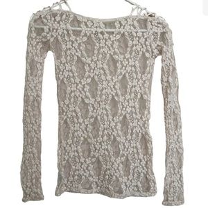 free people long sleeve cream lace sheer top